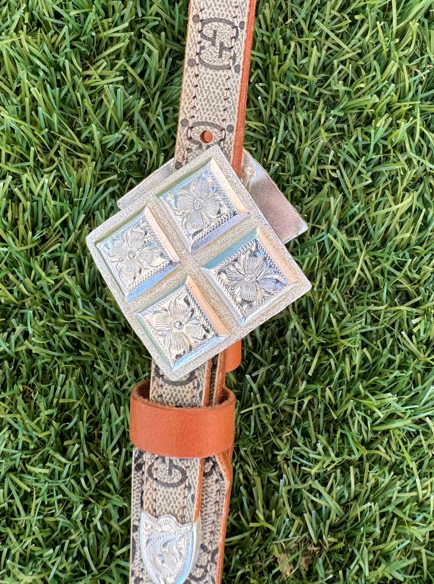 Fairytail Leather Co Tan Designer Headstall, German Silver