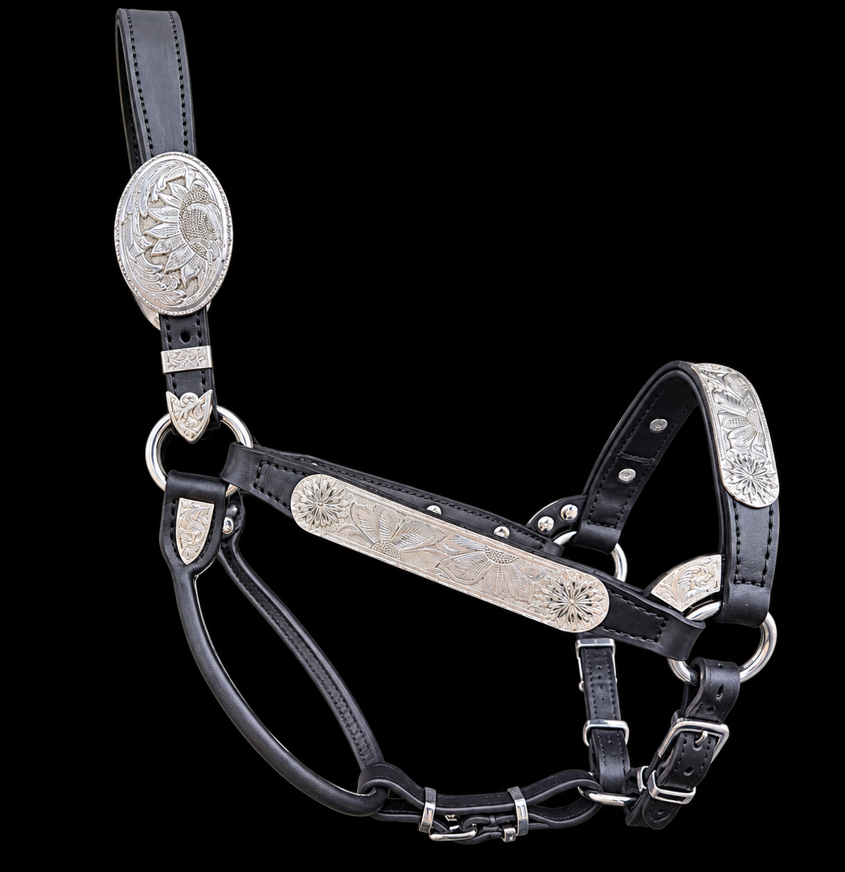Fairytail Leather Co Sunflower Show Halter, Sterling Silver, Horse Size