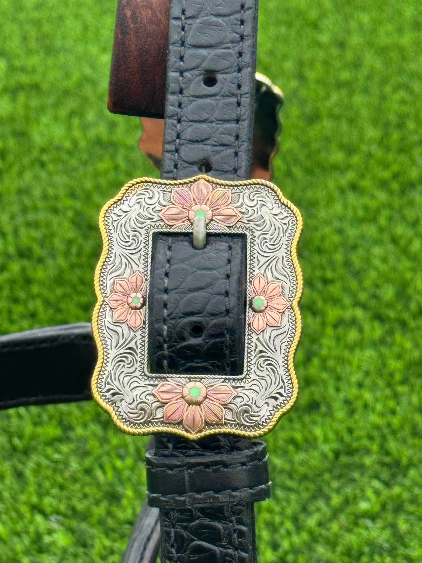 Black Horse Size Crocodile Embossed Halter