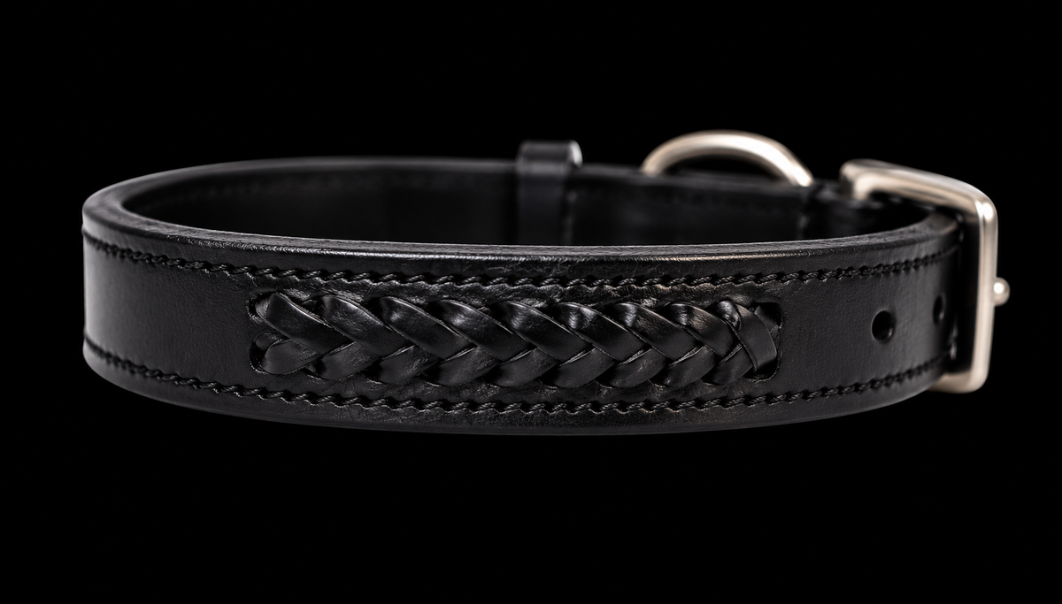 KL Select Black Braided Dog Collar, Multiple Sizes