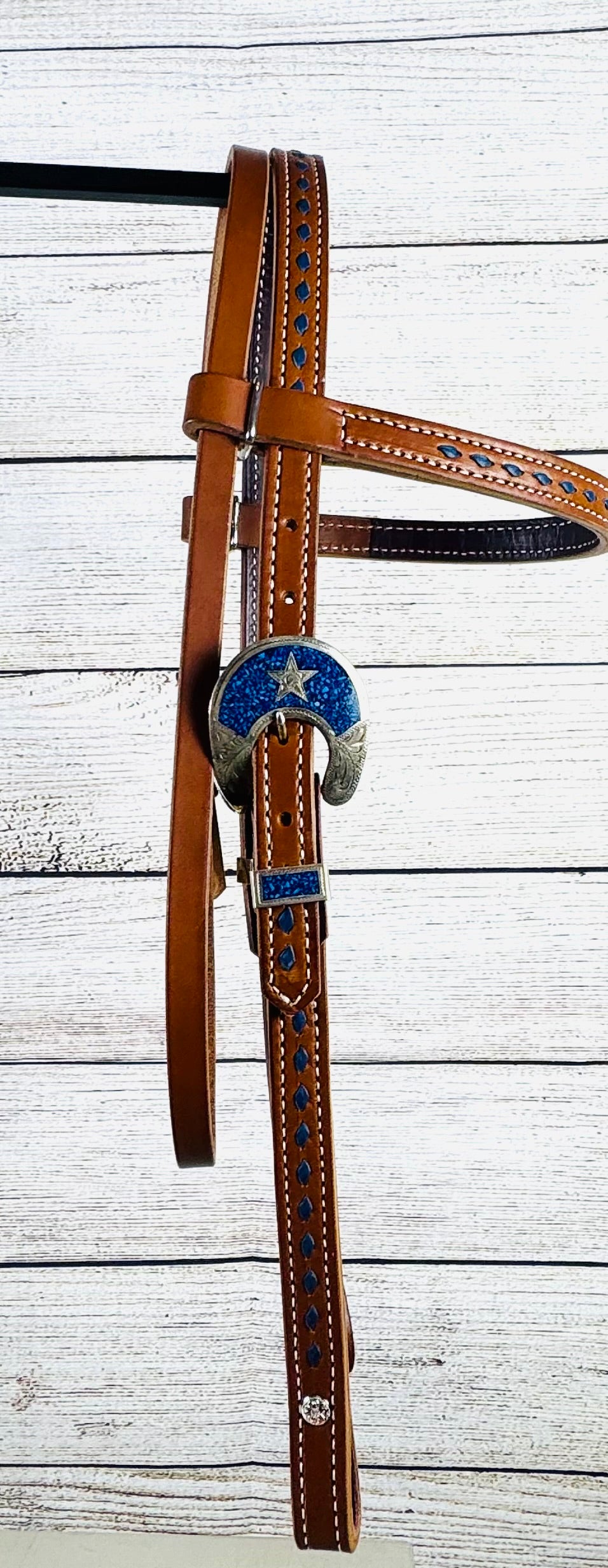 Blue Buckstitch Harness Leather Browband Headstall