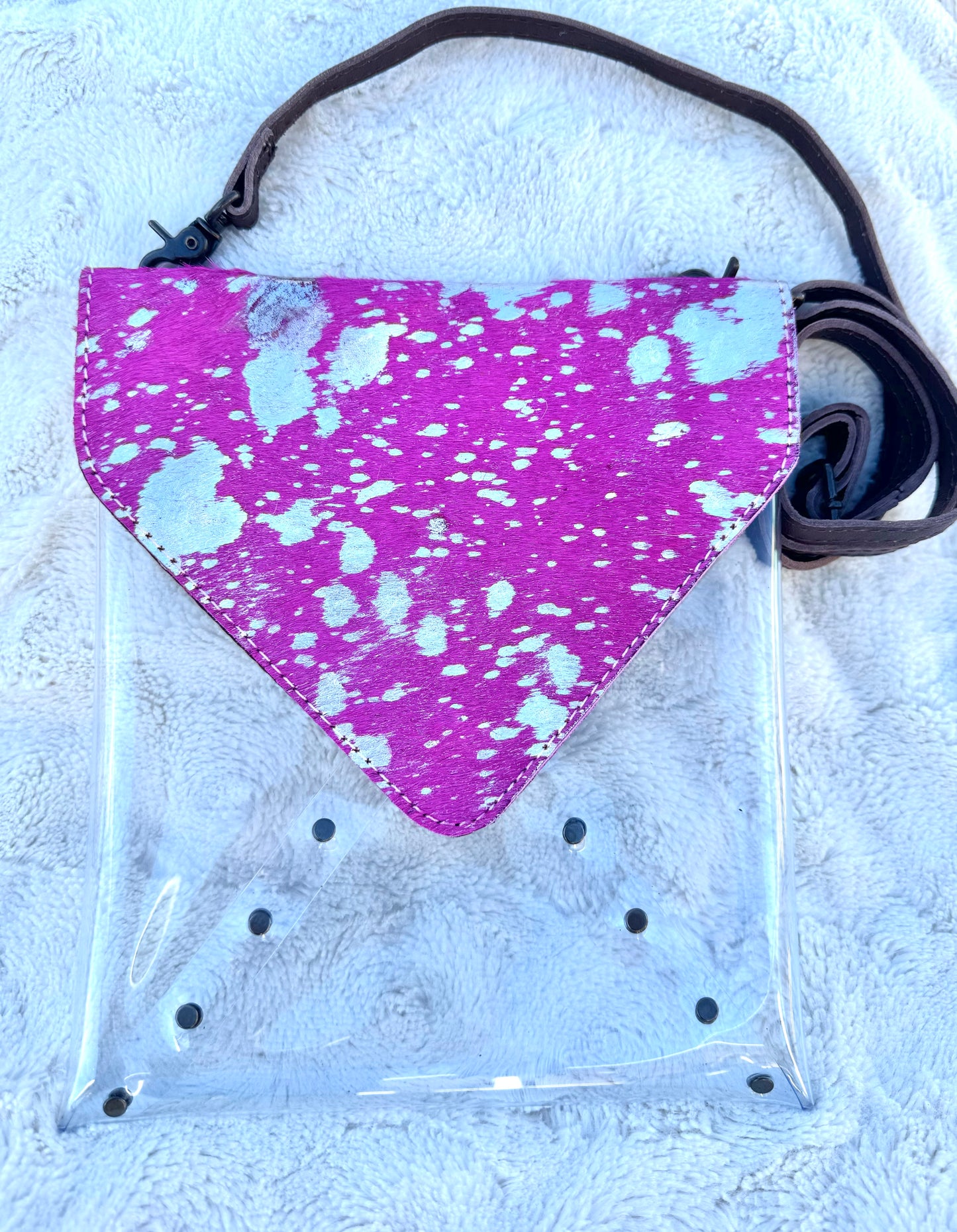 Clear Stadium Bag with Pink Cowhide