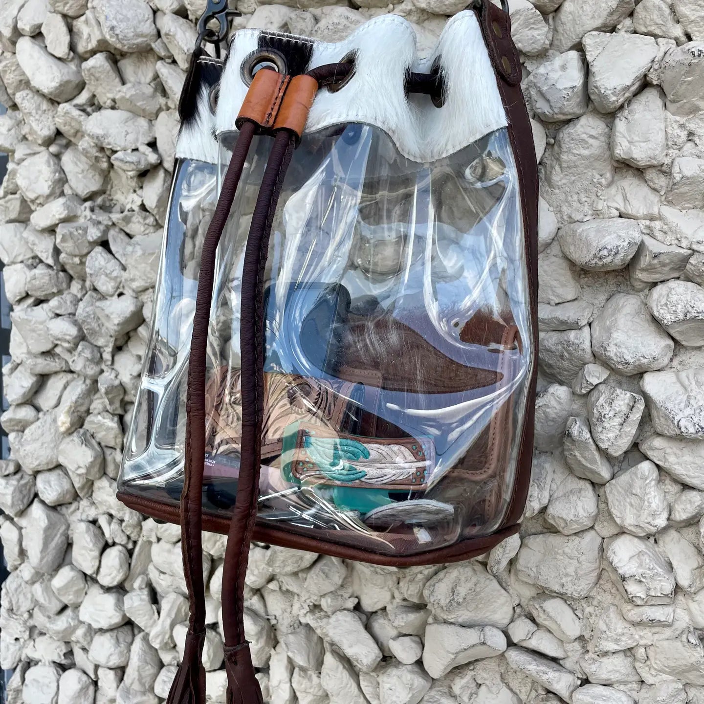 Leather Cowhide Stadium Bucket Bag