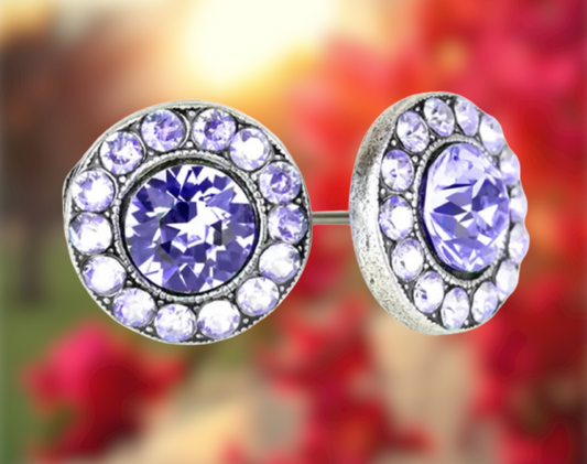 Halo Crystal Earrings Violet Tanzanite