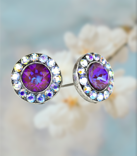 Halo Crystal Earrings Burgundy DeLight Light Sapphire AB