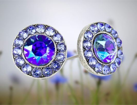 Halo Crystal Earrings Double Sapphire