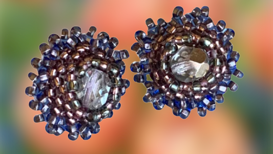 Beaded Stud Earrings with Crystal, Blue & Rose Gold