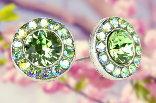 Halo Crystal Earrings Peridot AB