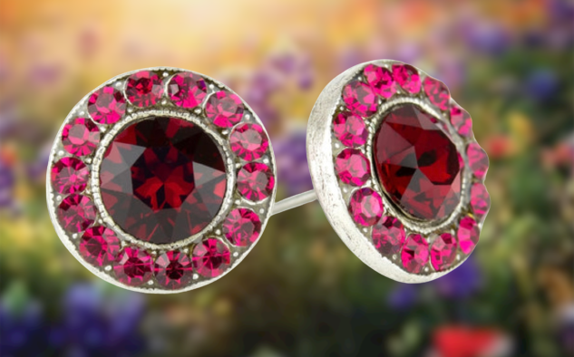 Halo Crystal Earrings Red Ruby