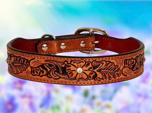 Leather Dog Collar Floral, M