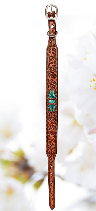 Floral Hand Tooled Leather Dog Collar, Multiple Sizes