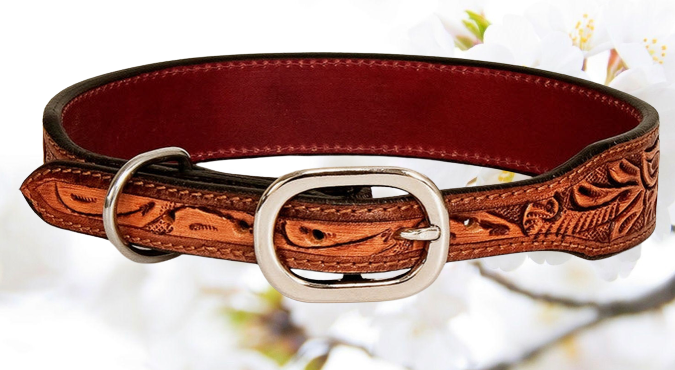 Floral Hand Tooled Leather Dog Collar, Multiple Sizes