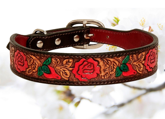 Leather Dog Collar Floral, M