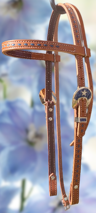 Blue Buckstitch Harness Leather Browband Headstall