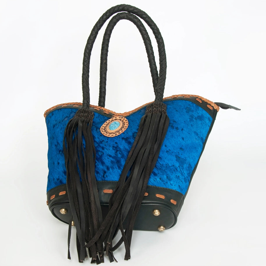 Blue Hair On Leather Hangbag