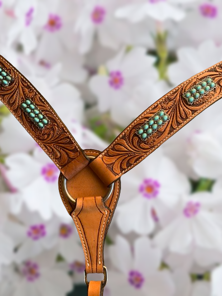 Floral Tooled Breastcollar with Turquoise Conchos