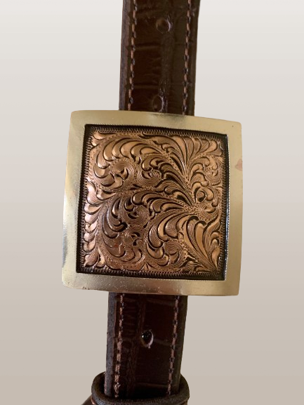 Brown Horse Size Crocodile Embossed Halter with Copper Buckles