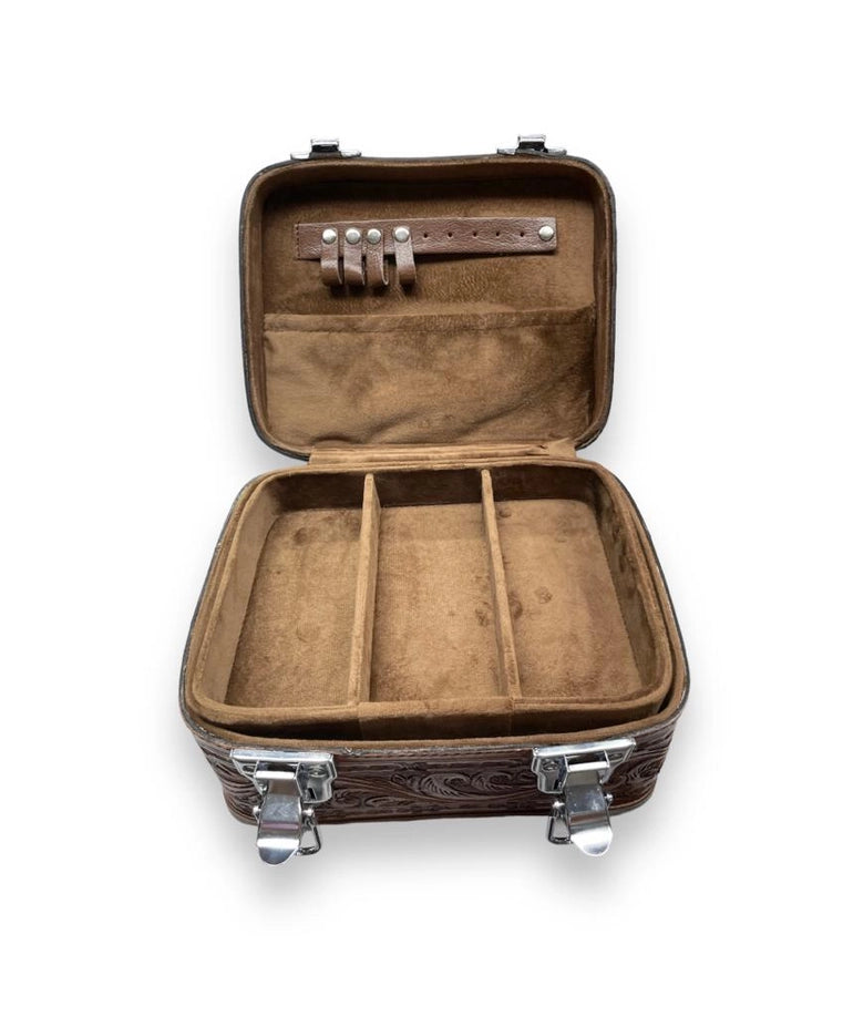 Dark Brown Tooled Leather Jewelry Box