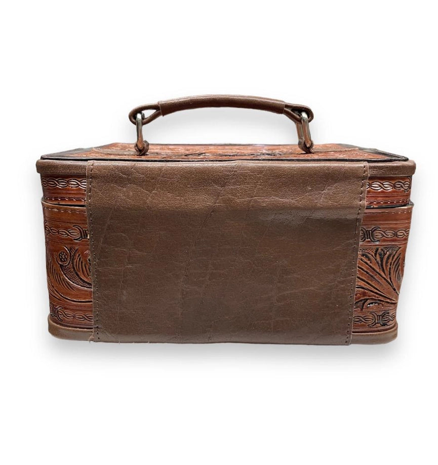 Dark Brown Tooled Leather Jewelry Box