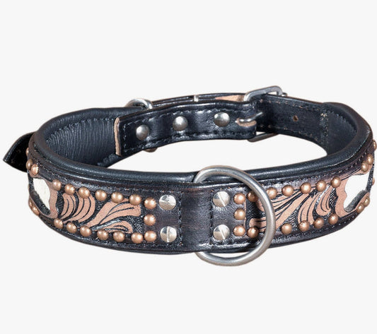 Leather Dog Collar Floral Carving, S