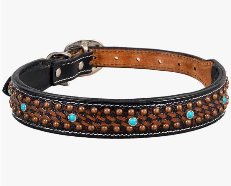 Leather Dog Collar Basketweave, L