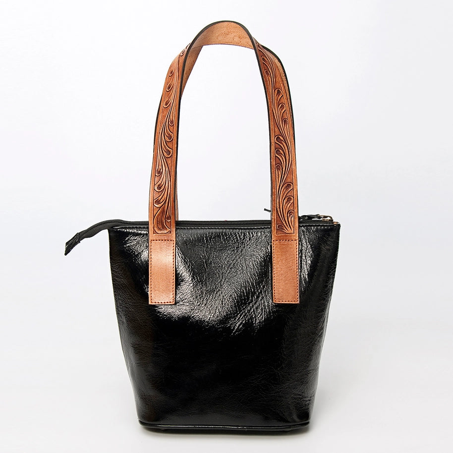 Tooled Painted Leather Handbag