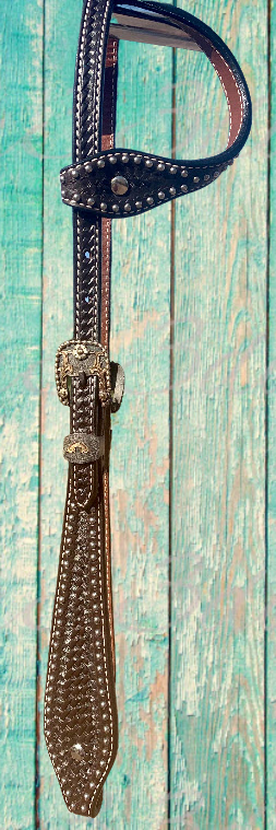 Dark Oil Ranch Headstall with Silver Dots