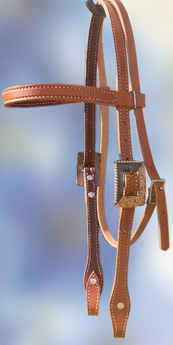 Harness Leather Browband Headstall with Custom Buckles