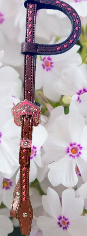 “Pretty in Pink” Dark Oil Harness Leather Headstall