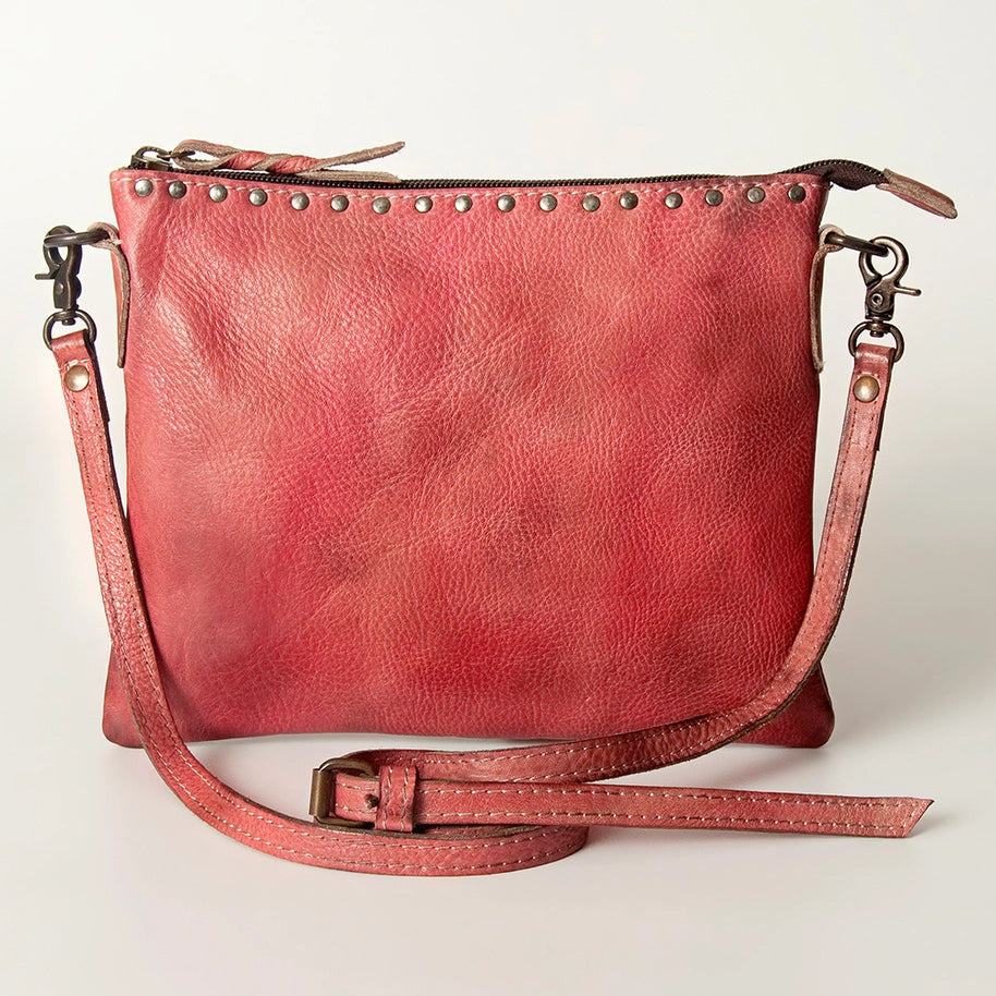 Vintage Look Leather Handbag with Studs
