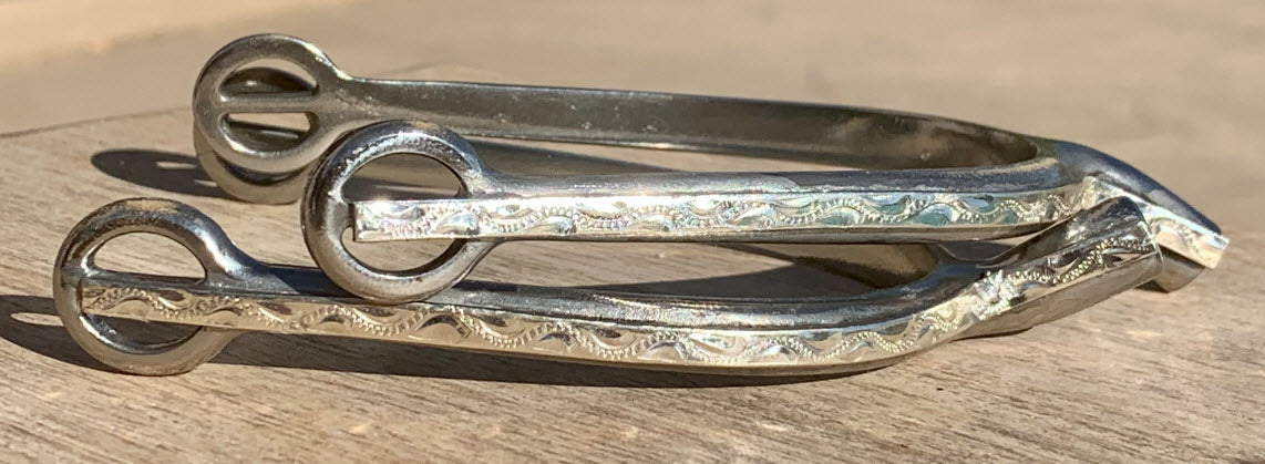 Ladies 1" Engraved Sterling Silver Canted English Spurs