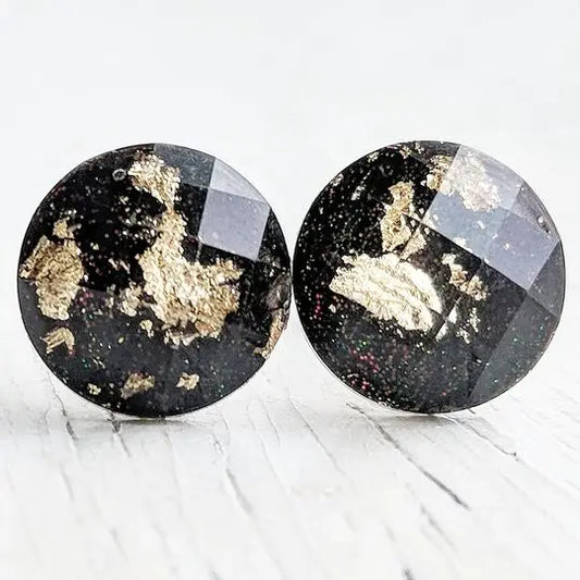 Black Gold Flake Stud Earrings