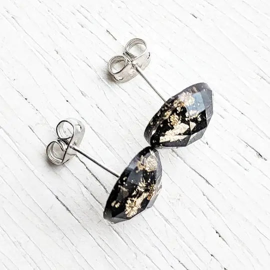 Black Gold Flake Stud Earrings