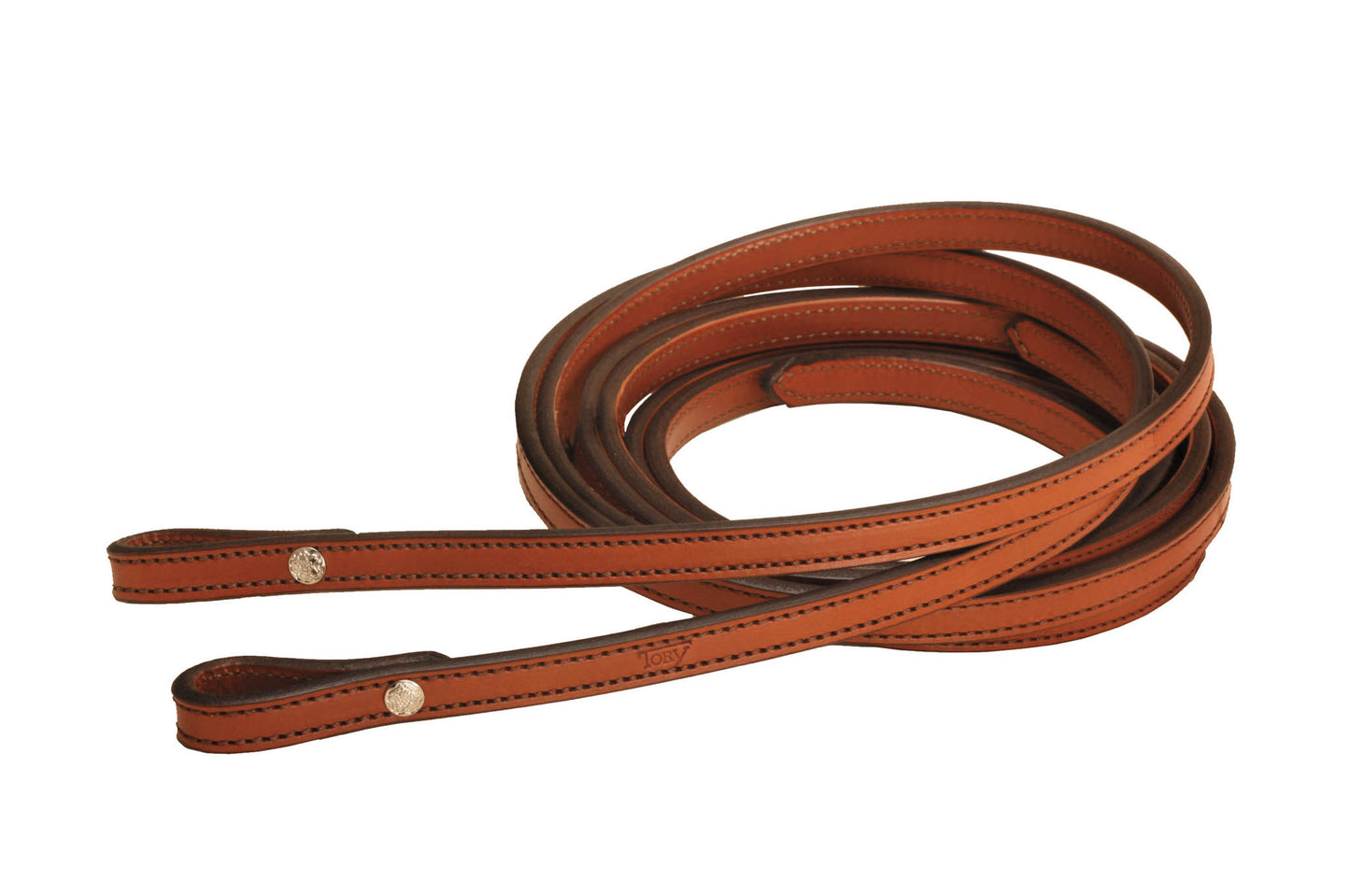 Tory Bridle Leather Chestnut Split Reins with Chicago Screw Bit Ends 7'