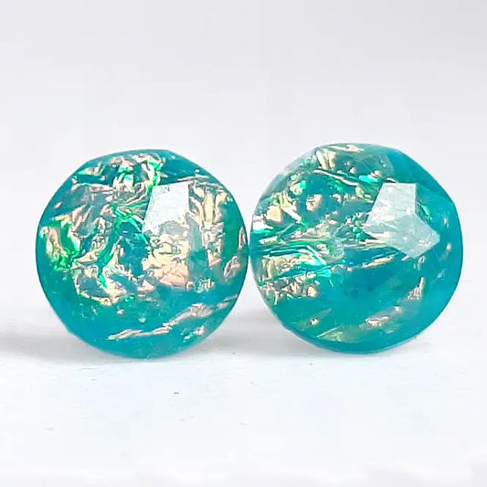 Aqua Teal Fire Opal - Resin Stud Earrings