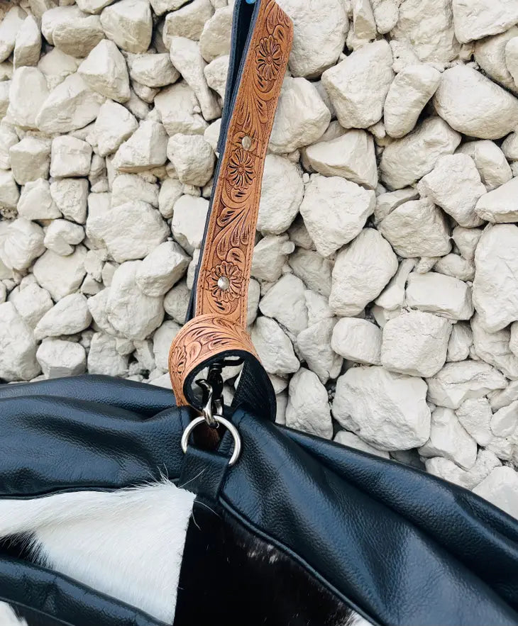 Upcycled Designer Cowhide Card Holder Tooled Leather