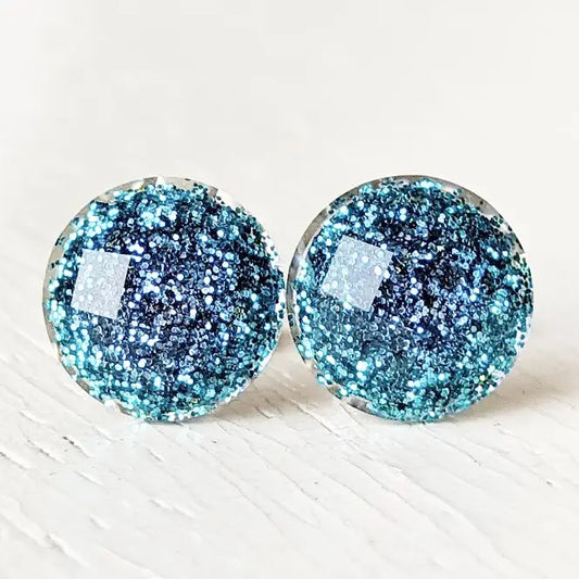 Arctic Blue Shimmer Stud Earrings