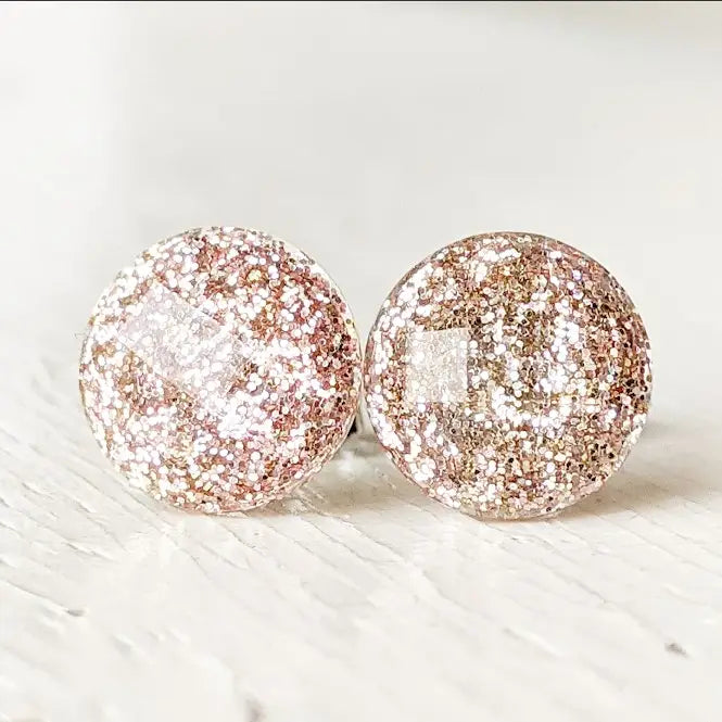 Champagne Pink Shimmer Stud Earrings