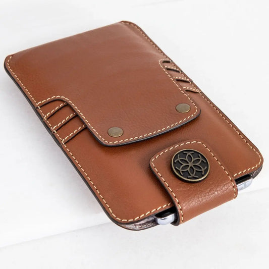 Leather Phone Wallet in Chestnut with Belt Loop Attachment