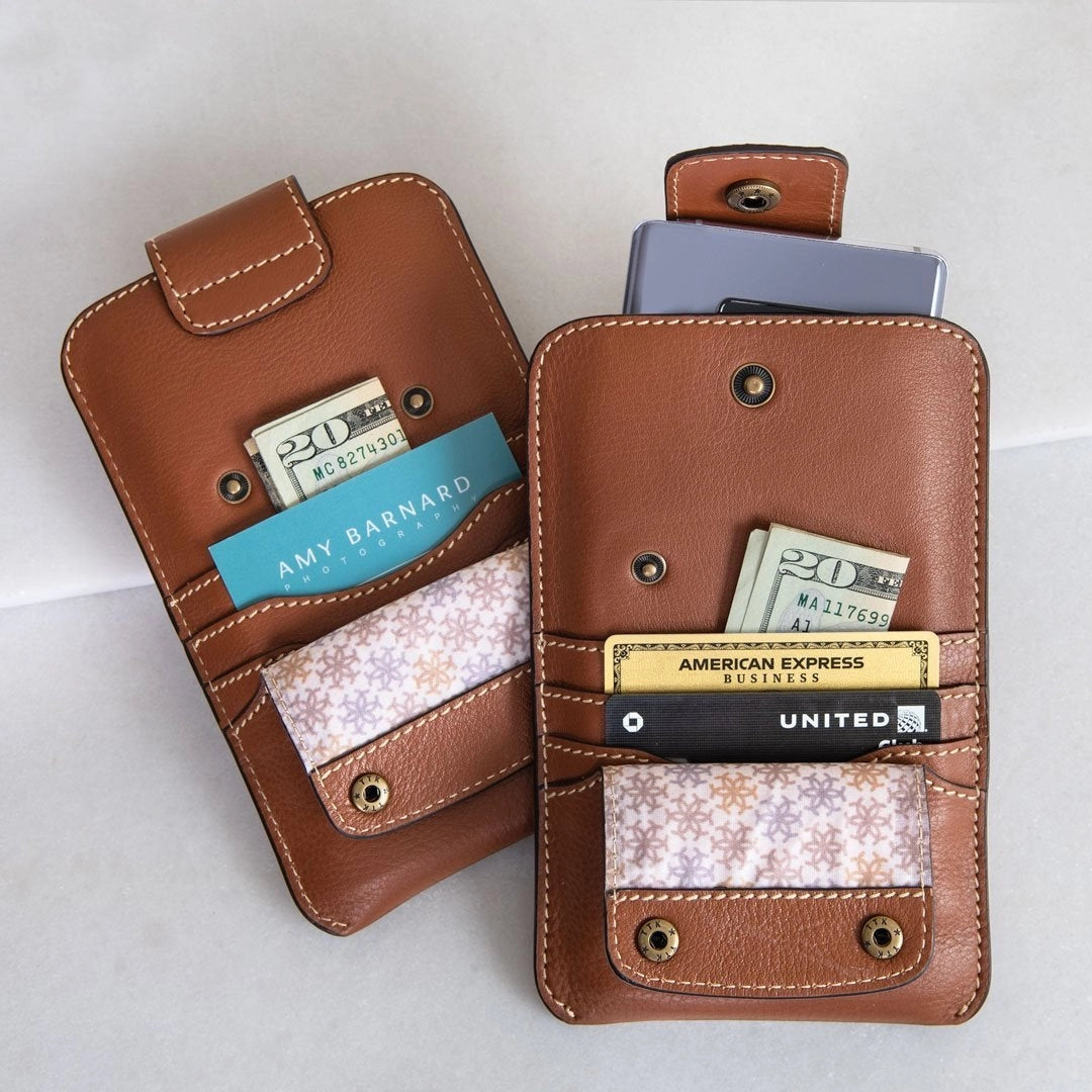 Leather Phone Wallet in Chestnut with Belt Loop Attachment