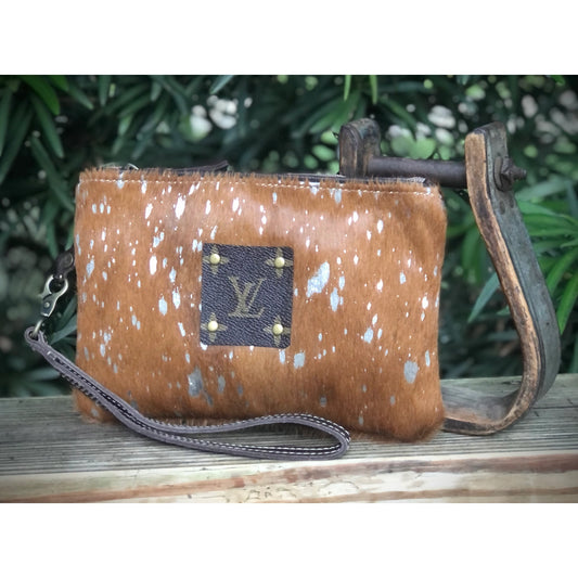 Cowhide Wristlet Pouch Brown/Silver