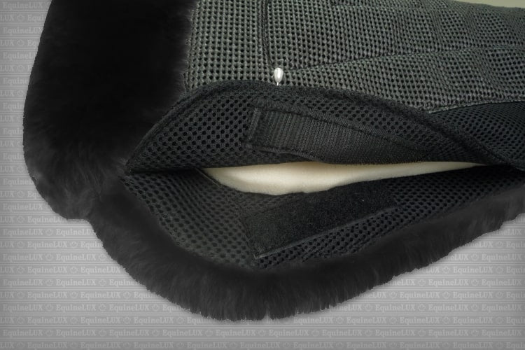 EquineLux ComfortLux Sheepskin Half Pad with Pockets, Black with Black