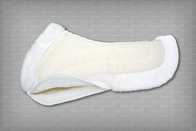 EquineLux BufferLux Non-Slip Half Pad with Pockets for Shims, Fleece Trim, White