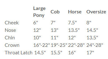 padded leather halter sizing chart