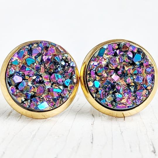 Ultraviolet On Gold Druzy Stud Earrings