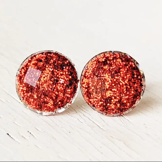 Cherry Red Shimmer Stud Earrings