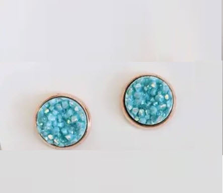 Aqua on Rose Gold Druzy Stud Earrings Hypoallergenic Posts