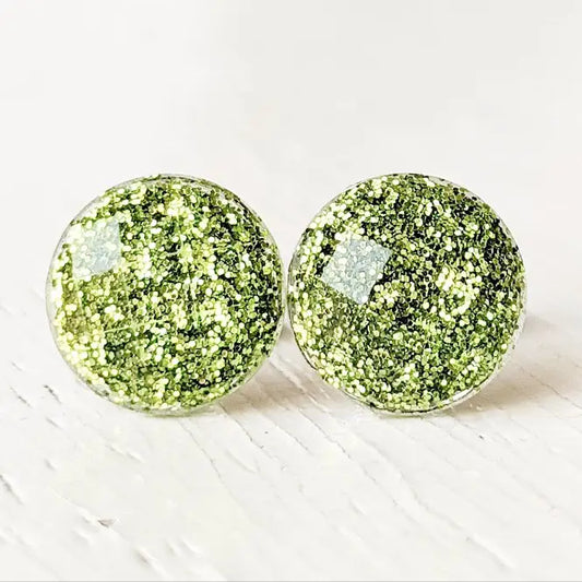 Pear Green Shimmer Stud Earrings