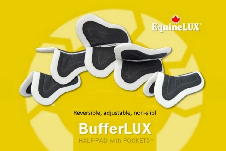 EquineLux BufferLux Non-Slip Reversible Half Pad With Pockets, No Fleece, White/Black