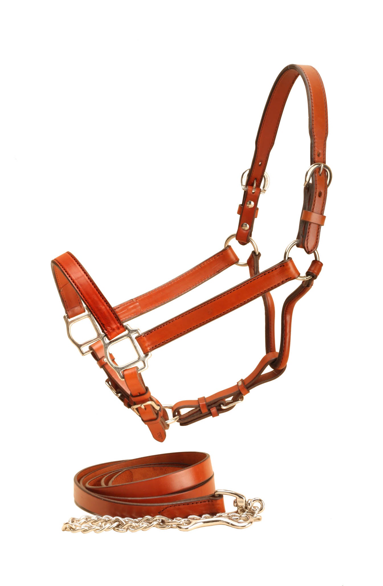 Leather Show Halter with Matching Lead, Chestnut